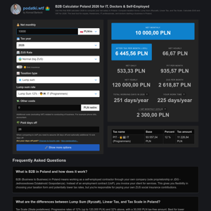 Kalkulator B2B 2026 - Ryczałt, Liniowy, Skala - Podatki.wtf